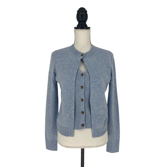 ME+EM Blue Layered Cashmere Twinset Sweater - Picture 3 of 14